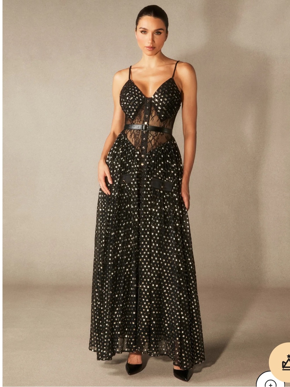 Sunfere Andrea V-neck Semi-sheer Chiffon Maxi Dress Size M